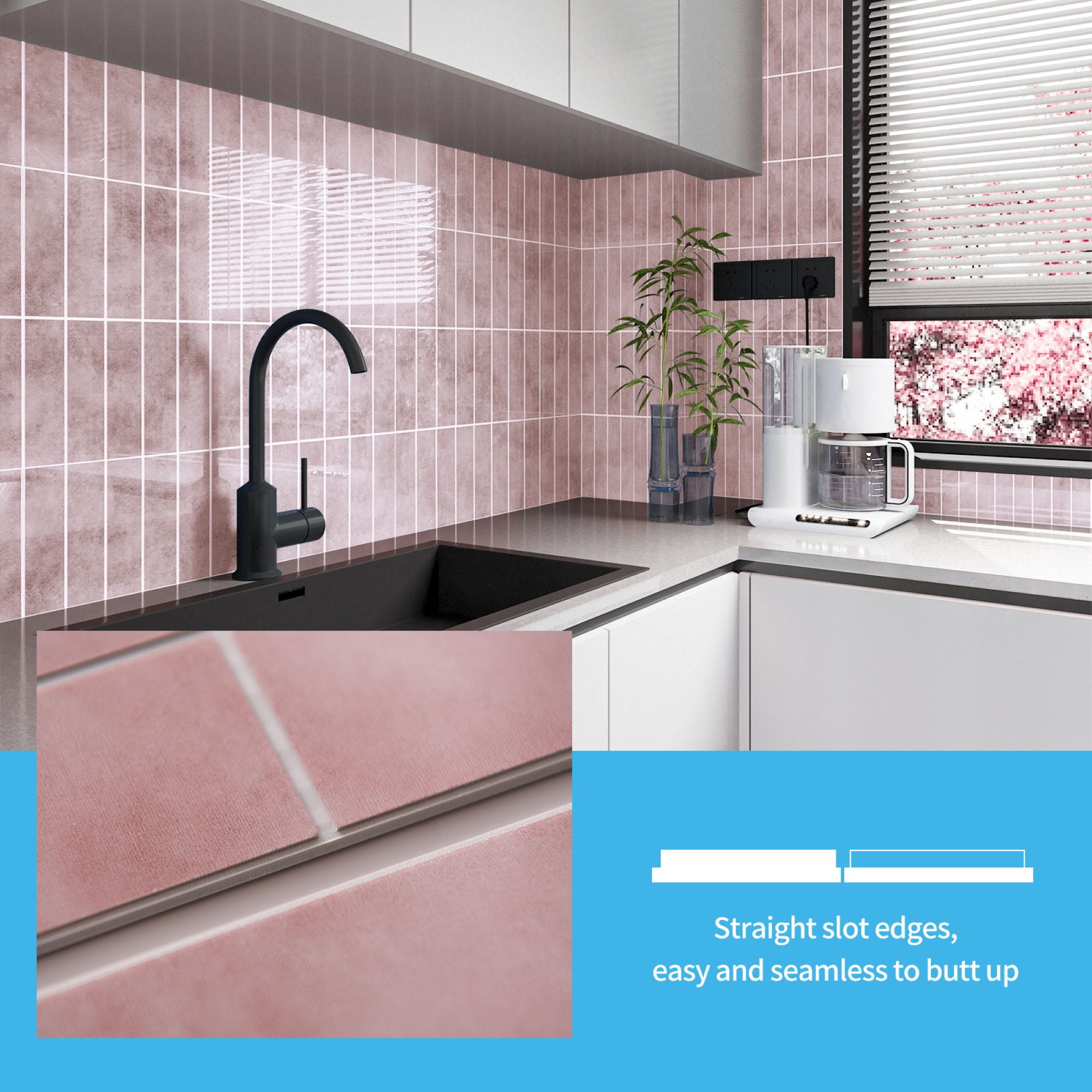 Art3dwallpanel 11.4''x9.1'' Faux Marble Peel & Stick Backsplash for Kitchen,Wall,Pink,7.2sq.ft.(Set of 10)