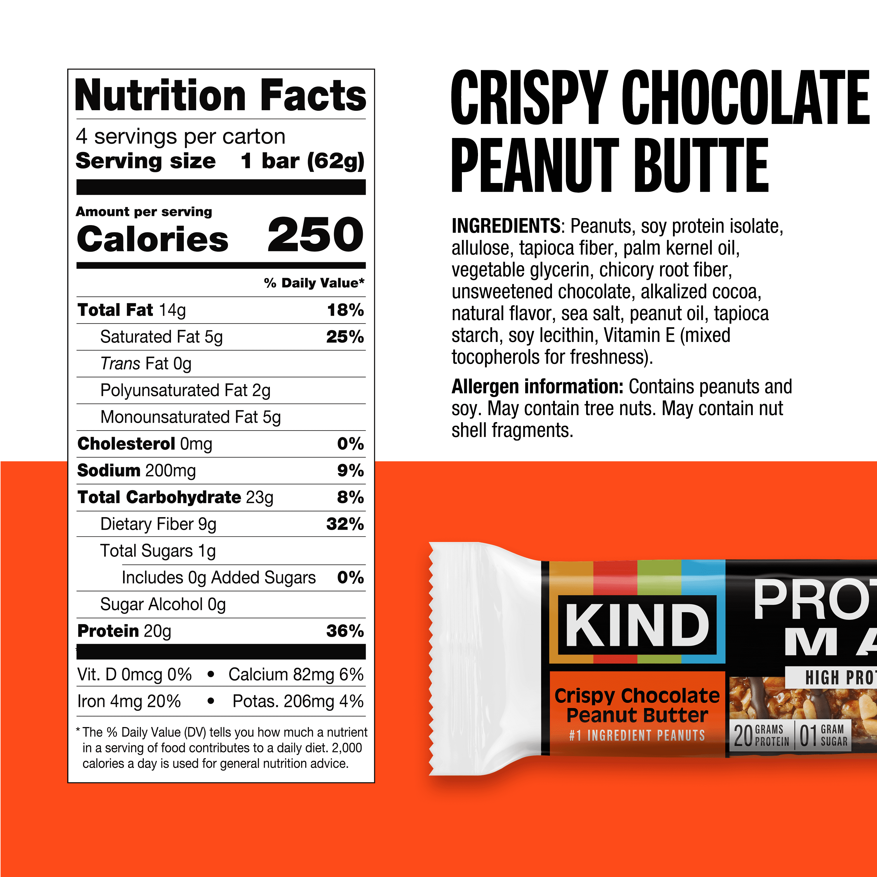 (6 pack) KIND, Gluten Free, Protein MAX, Crispy Chocolate Peanut Butter 20g Protein Bars, 4 Count Box