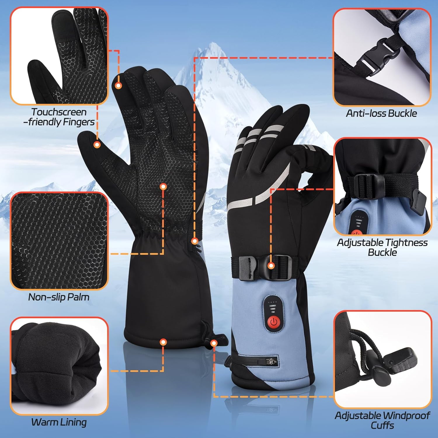 Heated Gloves for Women Men, 3 Heating Levels Hand Warmers Rechargeable with Touchscreen, 7.4V/3200mAh Battery Windproof & Waterproof Electric Winter Gloves for Motorcycle Ski Camping