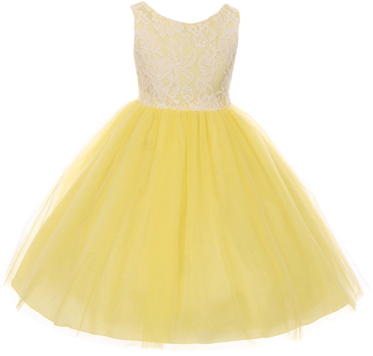 BNY Corner - Little Girl Sleeveless Lace Bodice Illusion Tulle Easter Flower Girl Dress USA Yellow 2 KD 414 BNY Corner