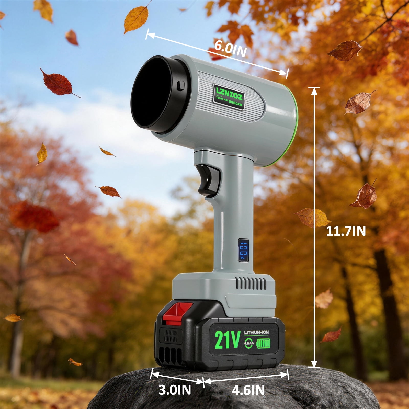 LZNIOZ 580 CFM Leaf Blower Cordless with 2 x 4.0Ah Battery and Charger, 300K RPM Leaf Blower Lightweight Electric Handheld Blower for Lawn Care, Gray