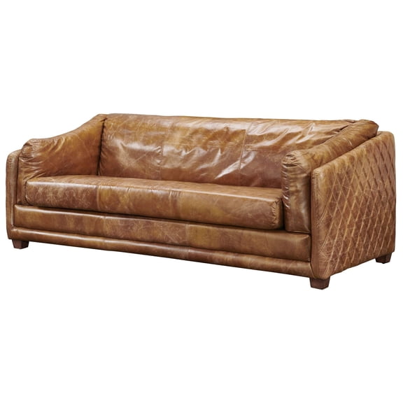 Pemberly Row Contemporary Italian Leather Sofa in Light Brown