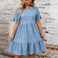 thumbnail image 6 of Horkkom Plus Size Dresses for Women Summer Mini Short Sleeve Sundresses Casual Loose Beach Tiered Dress XXL, 6 of 9