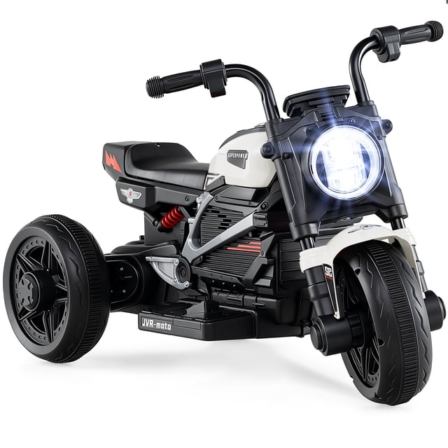 Costway 6V Kids Motorcycle with Song,Story,LED Headlights,Accelerator Pedal&3 Wheels, White & Black