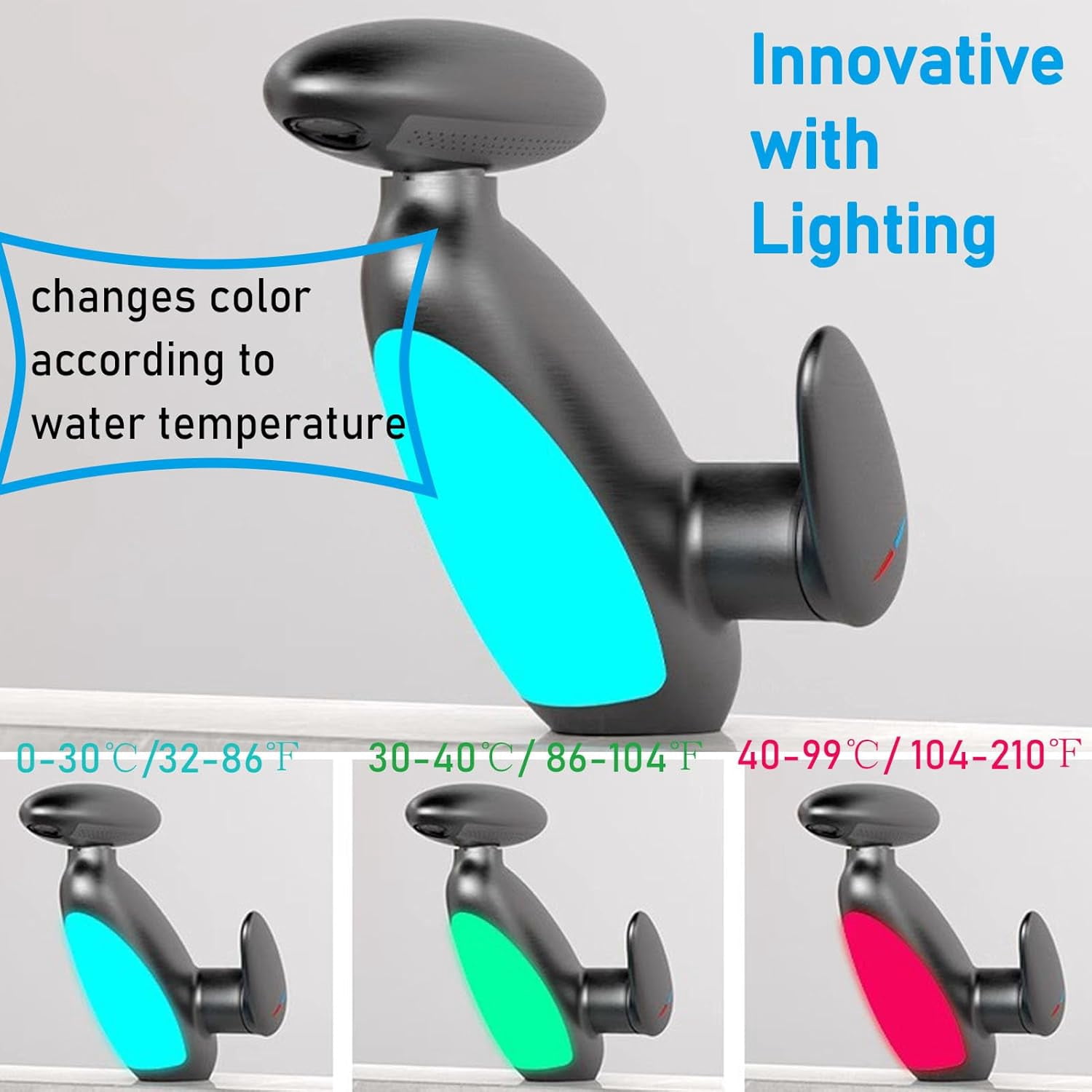 360° Rotating Pull-Out Washbasin Faucet with 4 Water Flow Modes & LED Light, Bathroom Vanity Faucet with Pull Out Sprayer, Smart led Bathroom Faucet, Dual Control of Hot and Cold