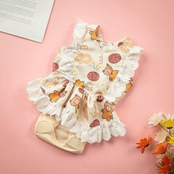 Dog Princess Dress with Floral Pattern,Lace Ruffle Trim, Cat Outfits Puppy Summer Tutu Dress for Small Dogs Pet Outfit for Yorkie Teddy Chihuahua Clothes