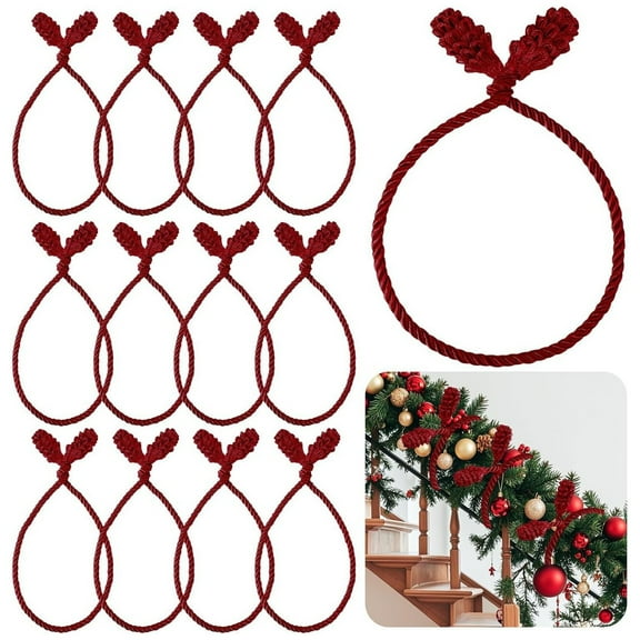 Christmas Garland Ties, Flexible Christmas Decoration Ties for Stair Railings, Wreaths, Stockings & Holiday Home Décor, Reusable Nylon Ties with Hidden Wire Red