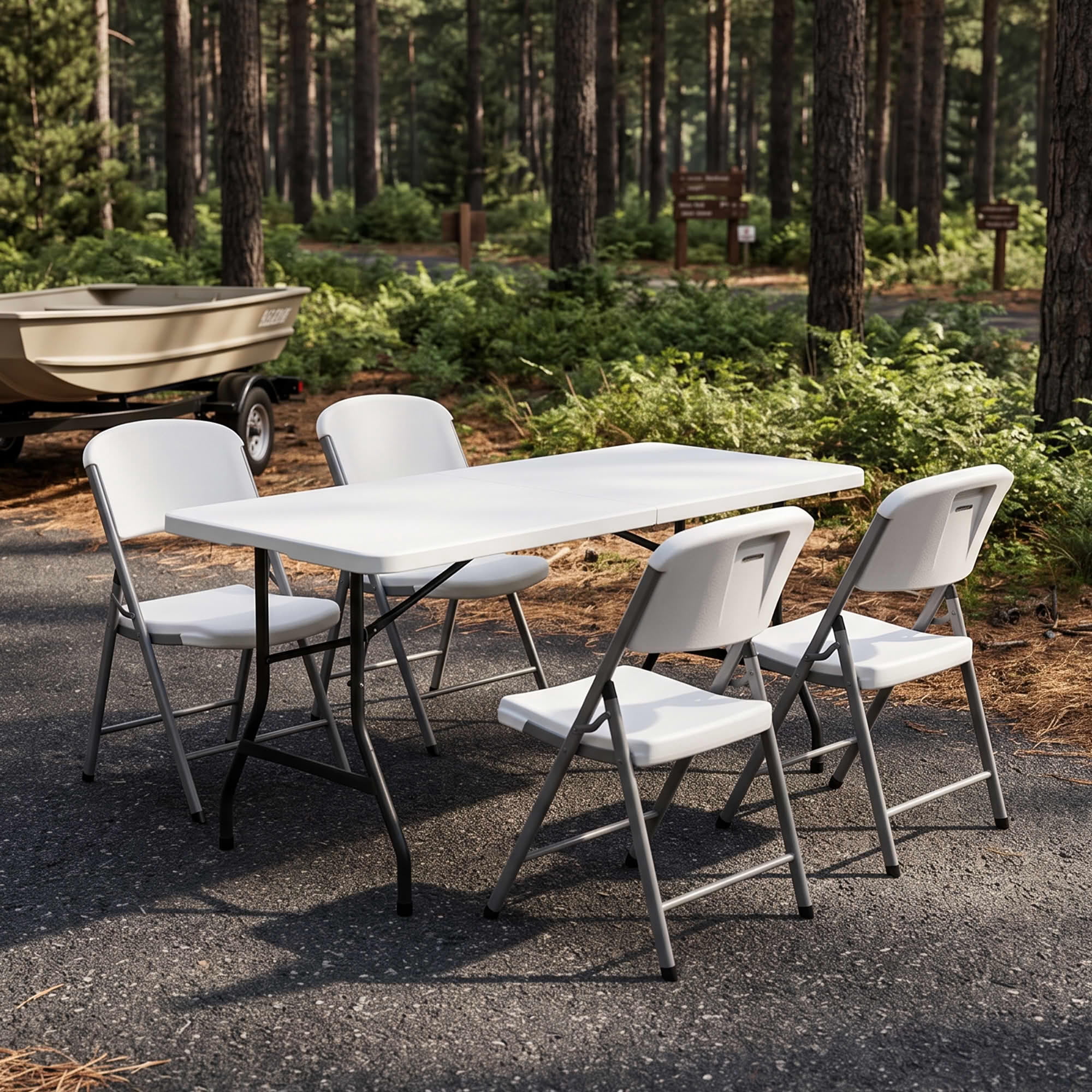 MAYEERTY 5FT White HDPE Fold-in-Half Folding Table, Powder Coated Steel Frame UV Water Resistant Outdoor Portable Table