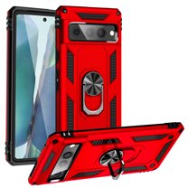 Feishell Hybrid Armor Phone Case for Google Pixel 7 Pro,Military Grade Shockproof 360 Rotatable Metal Ring Holder Kickstand Support Magnetic Car Mount Dual Layer Protective Phone Cover,Red
