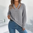thumbnail image 2 of EDFBUYKRS Female Sweaters Women's 2026 Fall Long Sleeve Tops Casual V Neck Ribbed Lightweight Sweaters T Shirts Blouses Fall Sweater S, 2 of 8