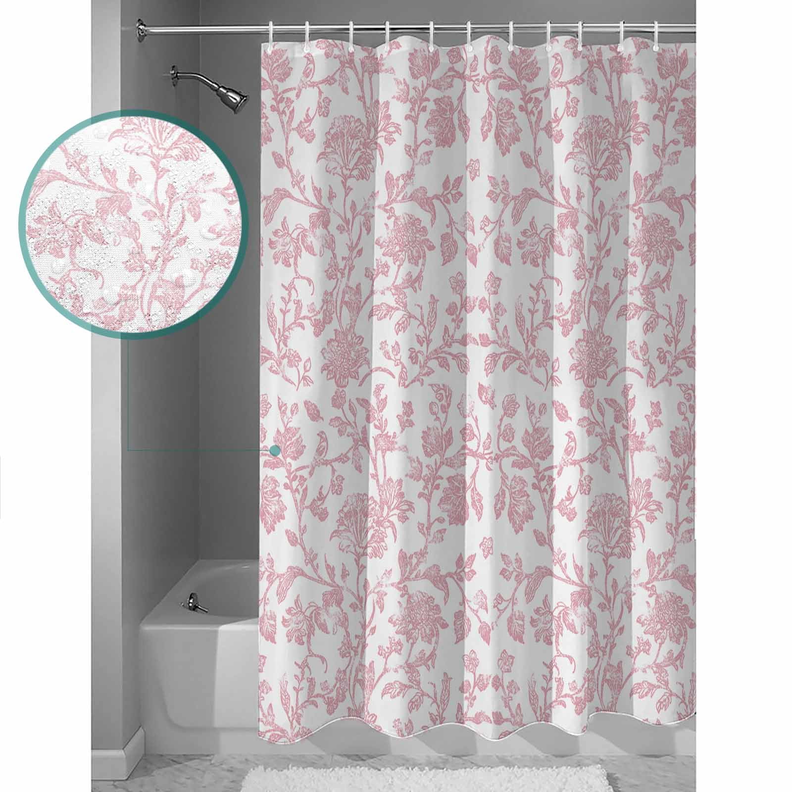 Small Stall Shower Curtain 48x72 Inch Narrow Half Size Pink Flower Bath Curtains Bathroom Decor Vintage Farmhouse Boho Leaf Spring Solid Waterproof Fabric Shower Curtain Set with Hooks 48 Inch