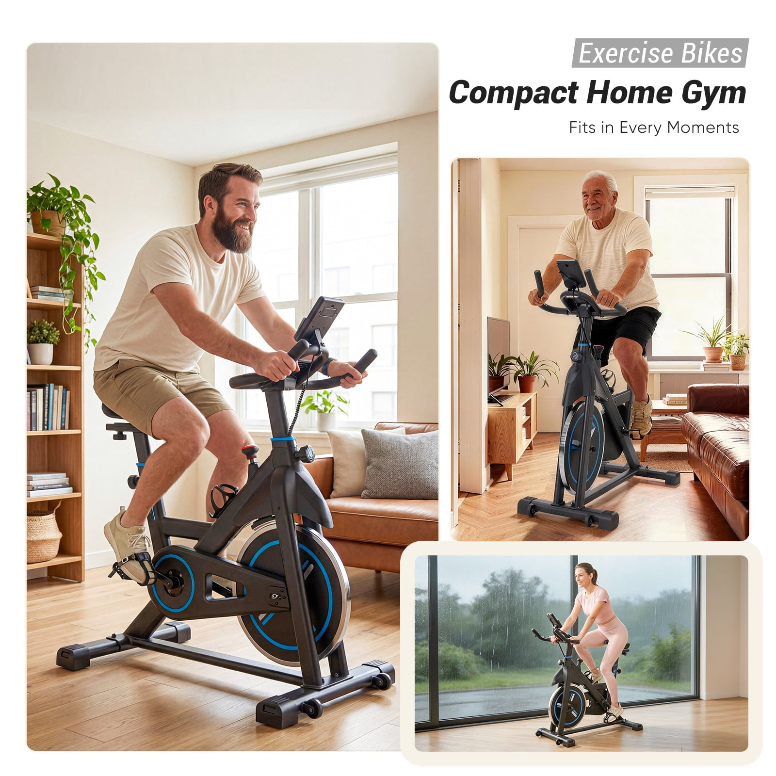 SHOUFTW Home Exercise Bike with APP Control, Magnetic Resistance Bike, Quiet Indoor Stationary Cycle 300lb Capacity, Black Blue