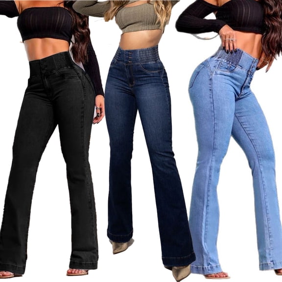 LYMAYTER Women's High Waist Bell bottoms Stretch Butt Lifting Denim Comfort Casual Jeans S-2XL