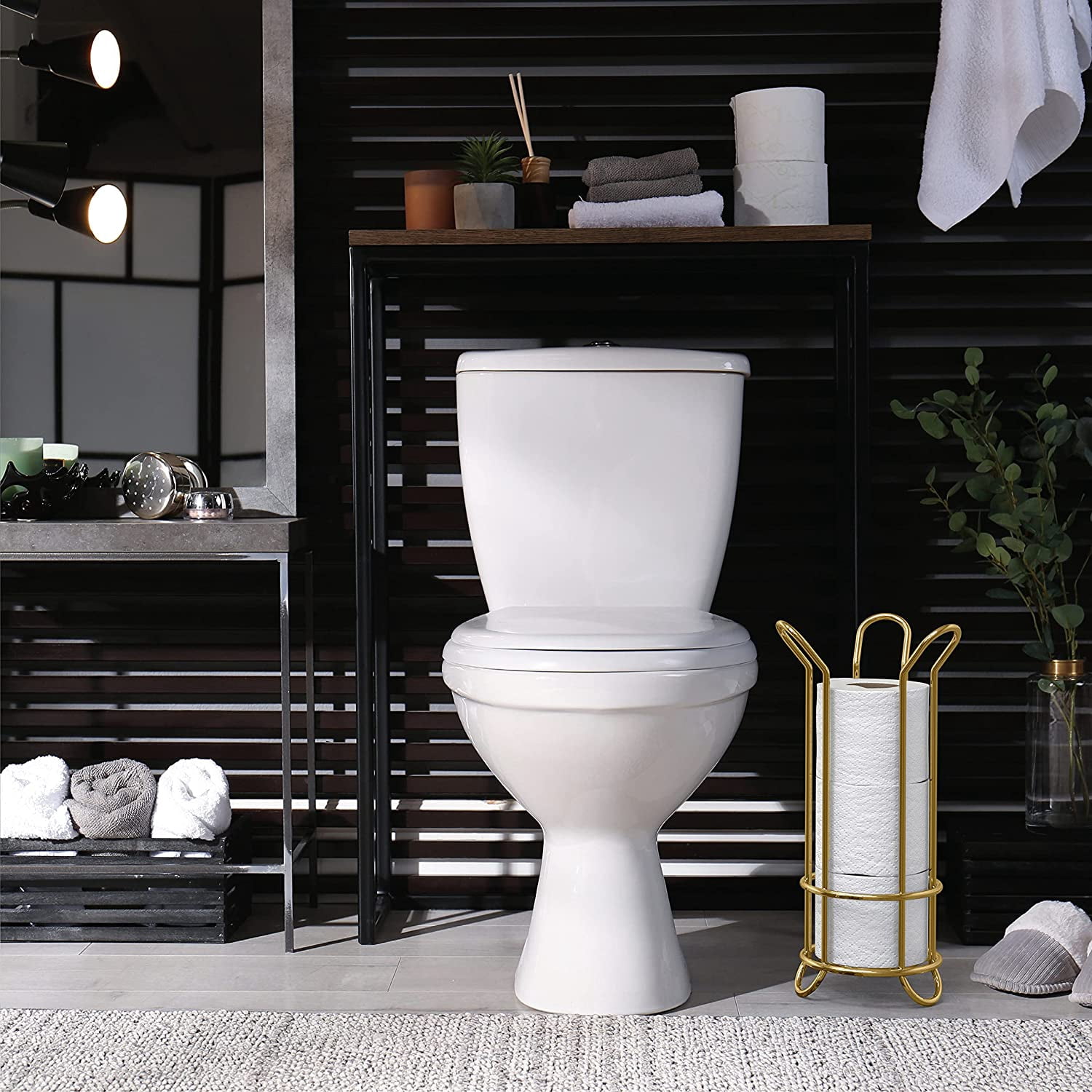 Brookstone Toilet Paper Holder, Holds Mega Rolls, Raised Base, Gold