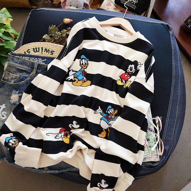 Disney Women White Hoodies Sweatshirt Embroidery Mickey Donald Duck Tracksuit Sports Sweatshirt Japanese Casual Loose JumperM Gao Jinjia LED