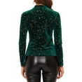 thumbnail image 3 of INSPIRE CHIC Women's Star Print Round Neck Long Sleeve Velvet Blouses M Green, 3 of 5