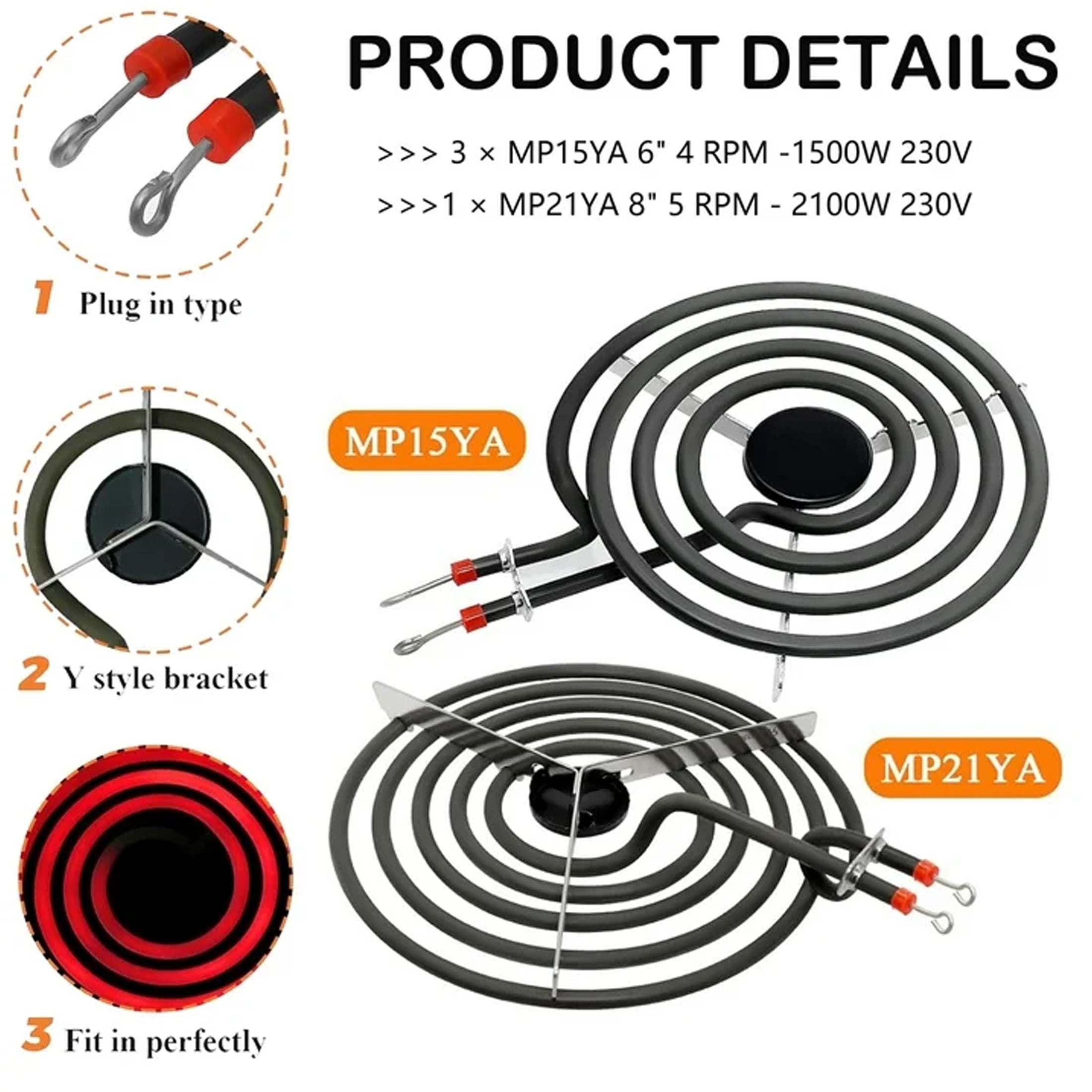 MP22YA Electric Range Burner Element Unit Set with 330031 Surface Element Receptacle Kit and Silver Drip Pans Compatible with Whirpool Frigidaire Kenmore Maytag Range Oven