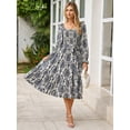 thumbnail image 2 of Vestido largo Simplee Apparel con estampado floral, manga larga, azul marino, para mujer, 2 of 6