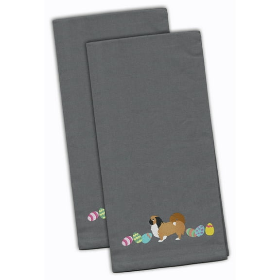 Pekingese Easter Gray Embroidered Towel Set of 2