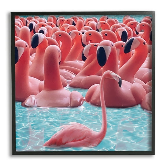 Stupell Industries Fun Flamingo Pool Toys Animals & Insects Painting Black Framed Art Print Wall Art, 12 x 12