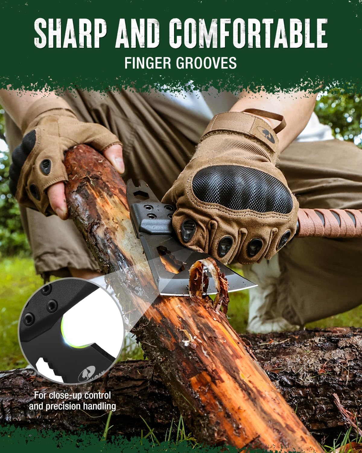 12" Camping Axe and Survival Hatchet with Sheath, Com Outdoor Multitool Hex Wrench Slots, Non-Slip Dual-Color Handle, Small Gear for Hiking, Chopping, Hunting