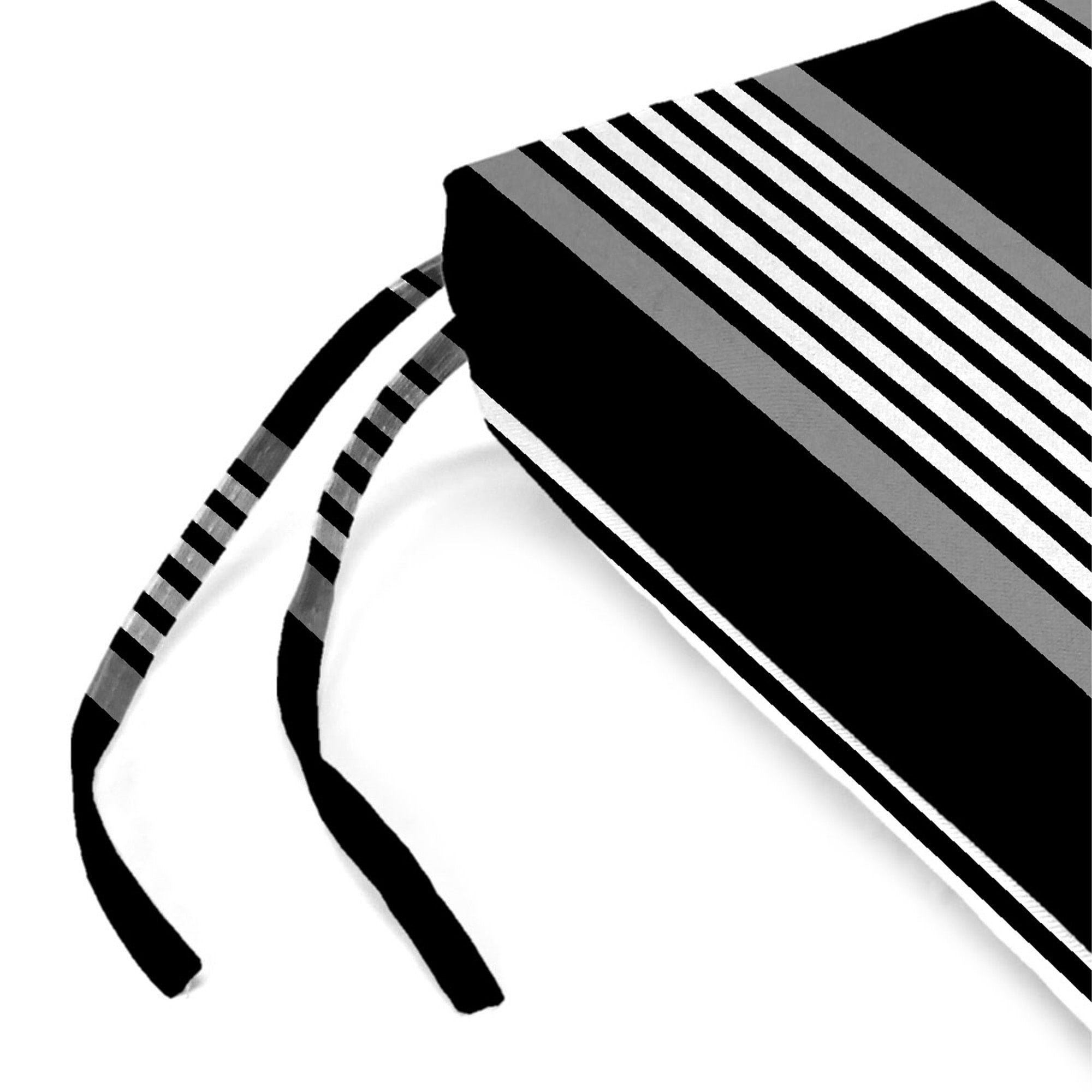 Jordan Manufacturing 18" x 19" Reeder Black Stripe Rectangular Outdoor Chair Pad Seat Cushion with Ties and Hanger Loop (2 Pack)