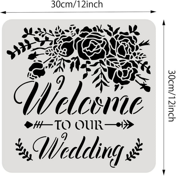 Welcome to Our Wedding Stencil 12x12" Rose Pattern Plastic Reusable Drawing Painting Stencils for Painting on Scrapbook Fabric Floor Furniture
