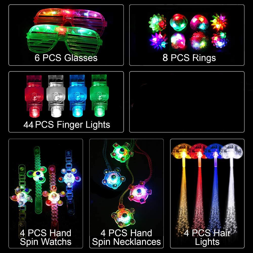 LED Light Up Toy Party Favors 70 Pieces Glow in The Dark,Party Supplies Bulk for Adult Kids Birthday Halloween, Adult Unisex