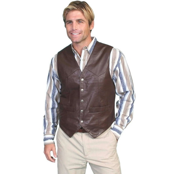 Scully Leather Mens Brown Soft Touch Lamb Lambskin Snap Vest 4X