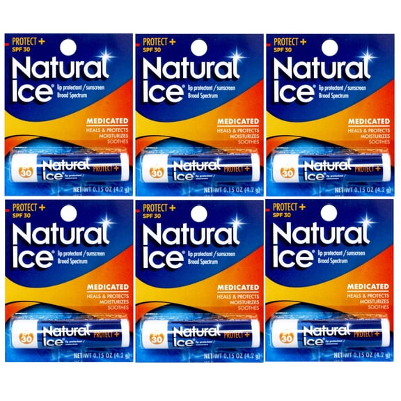 6 Pack -  Mentholatum Natural Medicated Ice Lip Protectant Sunscreen, SPF 30, 0.15 OZ