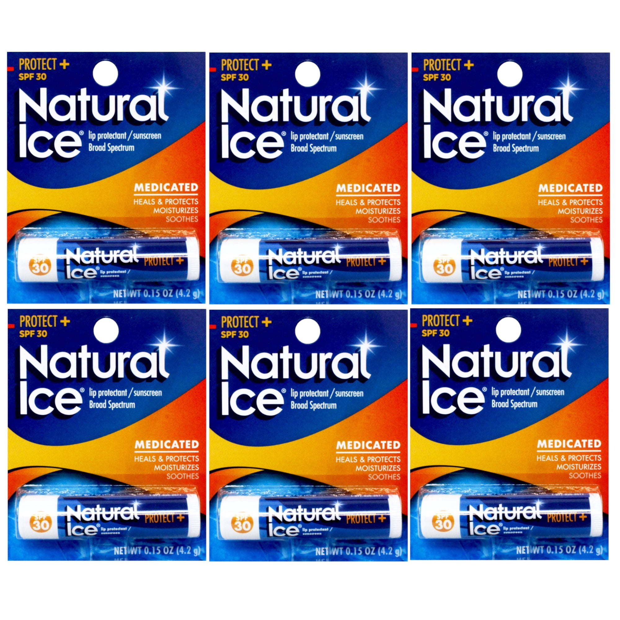 Mentholatum Natural Medicated Ice Lip Protectant Sunscreen, SPF 30, 0.15 OZ (Pack of 6)