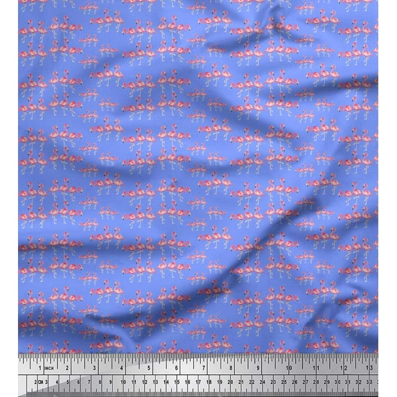 Soimoi Cotton Cambric Fabric Flamingo Bird Print Sewing Fabric Yard 56 Inch Wide