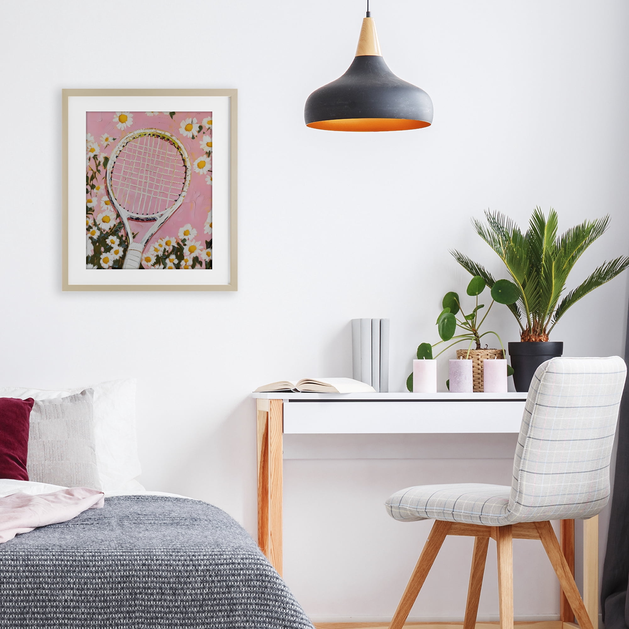 Stupell Industries Pink Tennis Racket & Daisies Birch Framed Print Under Glass, design by LSR Design Studio