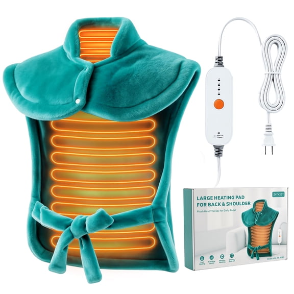 Zoelion 33"x24" Heating Pad with Soft Machine Wash Fabric,4 Heat Settings & 2 Hours Auto Shut-off,Ultra Soft Heating Pad for Back Pain Relief,Green