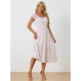 thumbnail image 2 of Unique Bargains Women's Floral Square Neck Puff Short Sleeves Flare Midi Dress XS White, 2 of 6