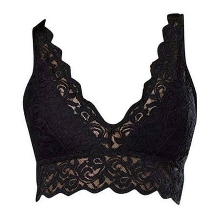 

Promotion Clearance! Exotic Transparent Bra Full Cup Wire Free Bra Deep V-neck Backless Sports Bras With Padded Sexy Hollow Out Lace Bra Black 2XL
