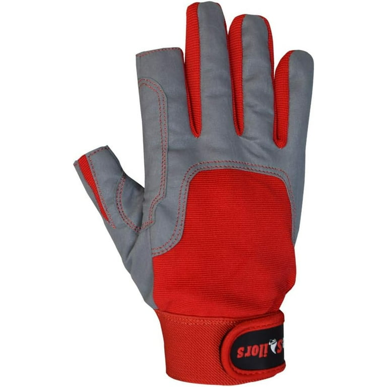 True Sailors Sailing Gloves with Cut Only Thumb and Index Finger and Grip for Men and Women, Great for Kayaking, Workouts and More Grey/Red, adult