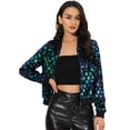 thumbnail image 1 of Women's Sequin Long Sleeve Zipper Up Glitter Bomber Jacket Green M, 1 of 6