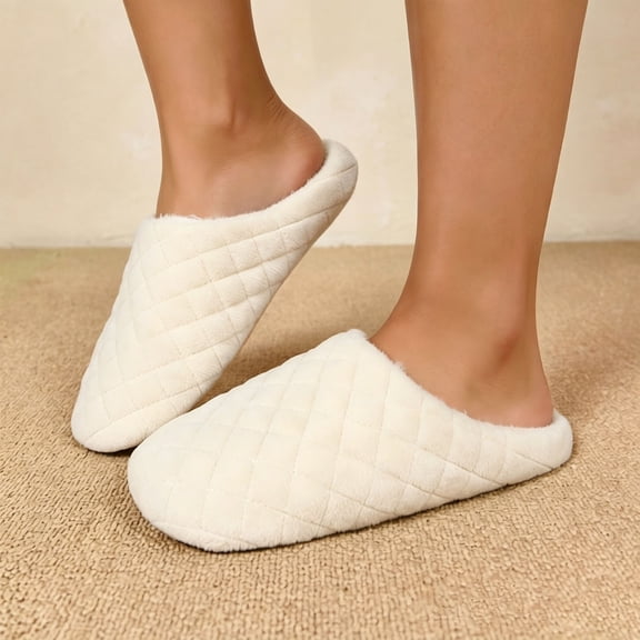 Women's Warm Memory Foam Slippers Soft Lightweight Home Indoor Outdoor Shoes White 10(44-45)