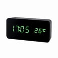 thumbnail image 1 of Wooden LED Desk Clock with Digital Display, Silent Alarm, Time and Temperature, Adjustable Brightness, Black and Green, 1 of 3