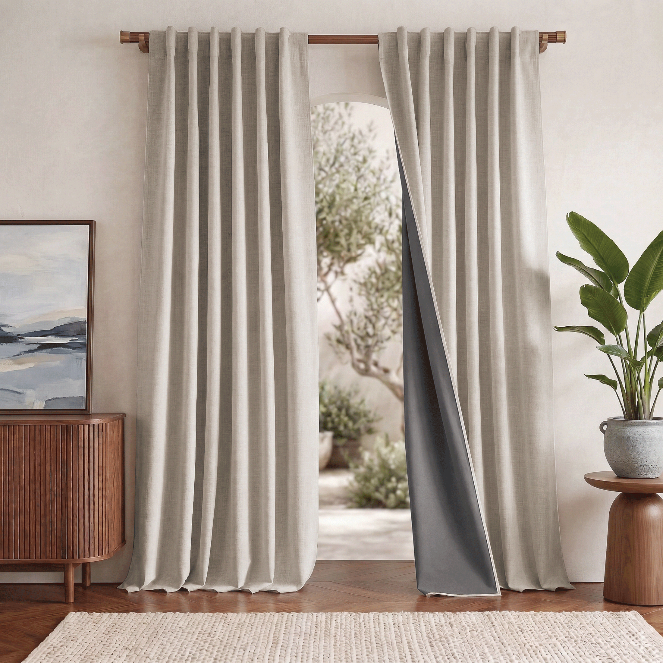 NICETOWN 100% Blackout Linen Curtains, Birch, 52" W x 84" L, 2‑Panel Set