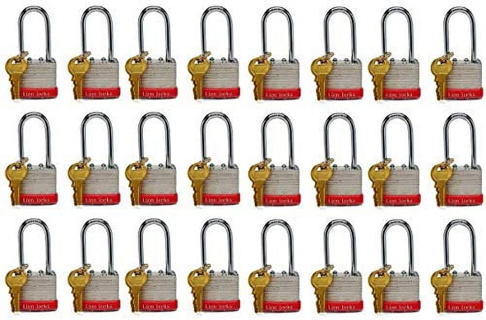 Lion Locks 12 Keyed-Alike Padlocks W/ 2" Long Shackle, 24 Keys, Hardened Steel Case, Pick