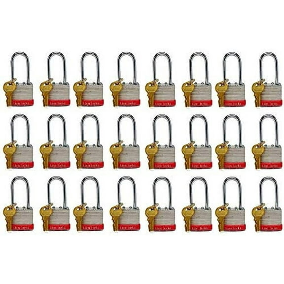 Lion Locks 24 Keyed Alike Padlocks with 2" Long Shackle, 48 Keys - Padlocks for Outdoor Use