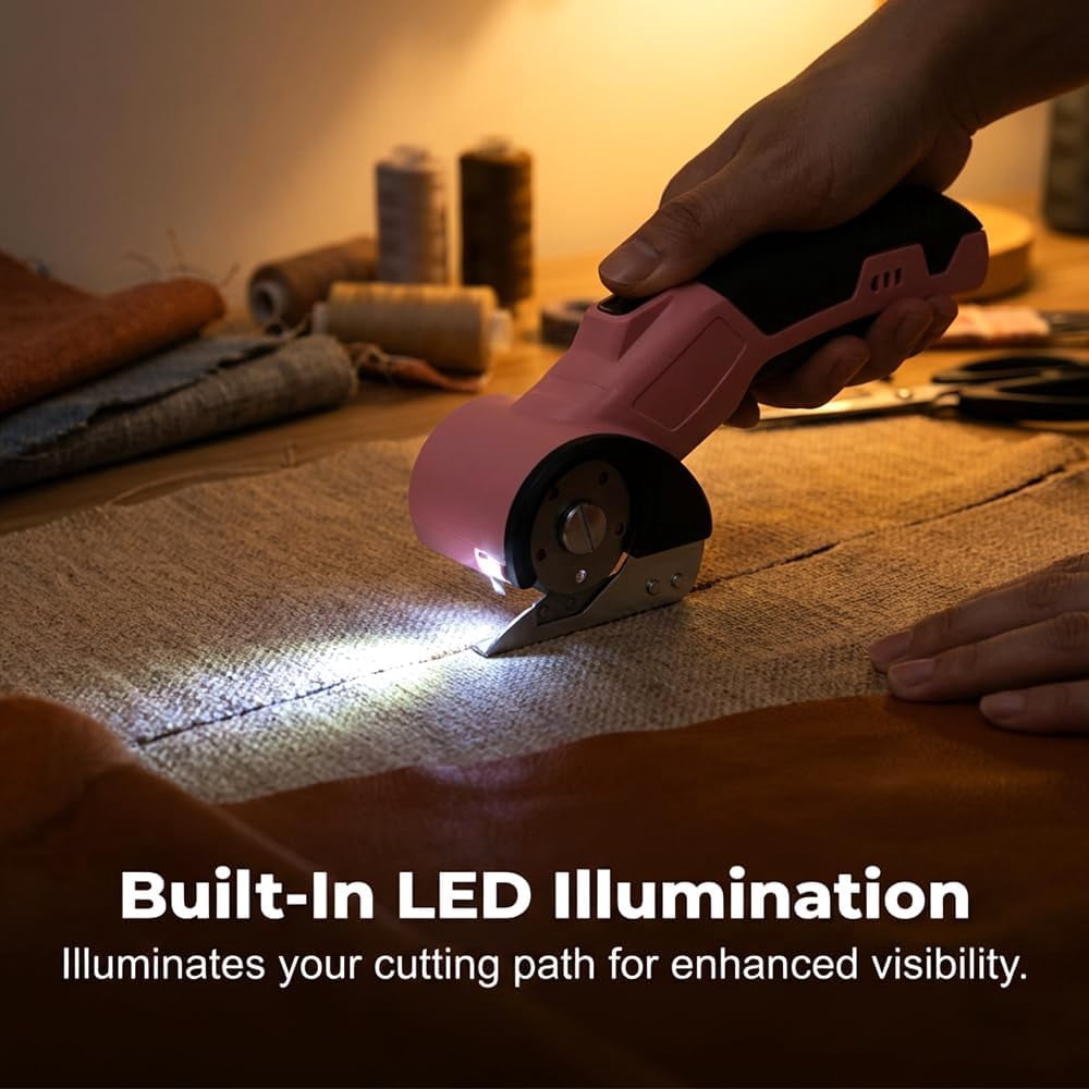 Rechargeable Cordless Electric Scissors, Rotary Cardboard Cutter, Automatic Box Cutter With Led Light, Extra 2 Blades, Electric Scissors For Fabric Leather Carpet Plastic Cloth Carton (Blue)
