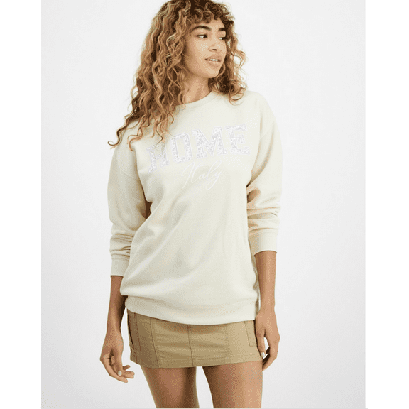 Ultra Flirt Juniors' Oversized Rome Graphic Sweatshirt - Beige