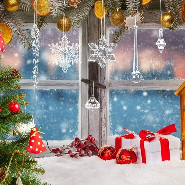 24 Pièces Ornements de Noël en Acrylique Transparent, Ornements
