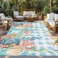 thumbnail image 2 of Nautical Coastal Outdoor Rug for Patio/Deck/Porch, Non-Slip Large Area Rug 5 x 7 Ft, Summer Beach Shell Coral Seaweed Blue Plaid Indoor Outdoor Rugs Washable Area Rugs, Camping Rug Carpet Runner, 2 of 8
