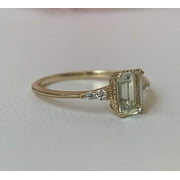 ARENA GEMS JEWELLERY Emerald Cut Green Amethyst Engagement Ring, 925 Sterling Silver, Size 6.5