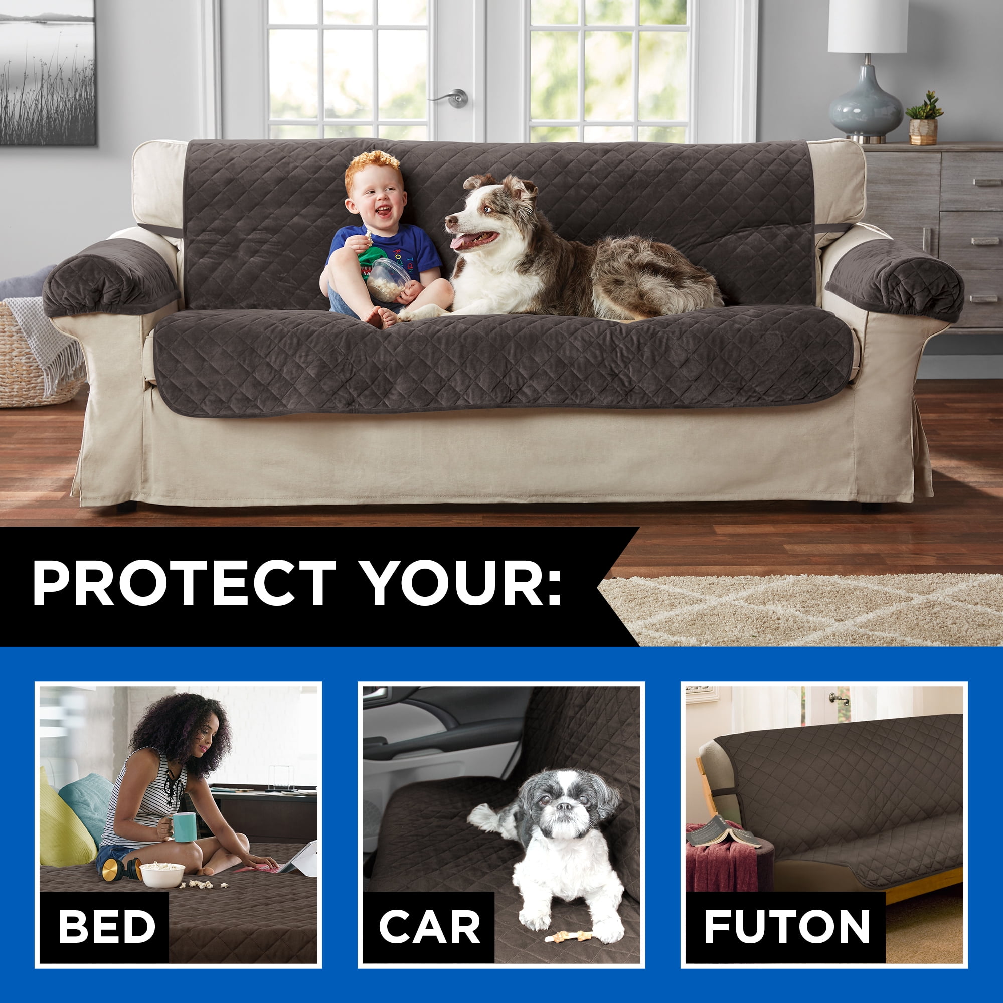 mainstays 3 piece quilted plush sofa pet cover protector chocolate walmart com