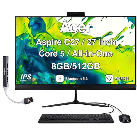 Acer Aspire C27 27" FHD 120Hz AIO, Intel Core 5 120U, 8GB DDR5, 512GB SSD, Win 11 Pro w/DKZ Hub